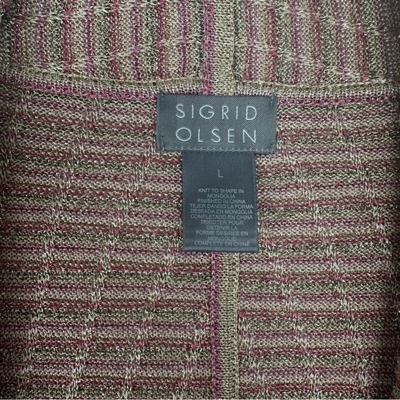 Sigrid Olsen Open Cardigan Size Large Micro Striped Metallic Pink Green - Picture 4 of 7